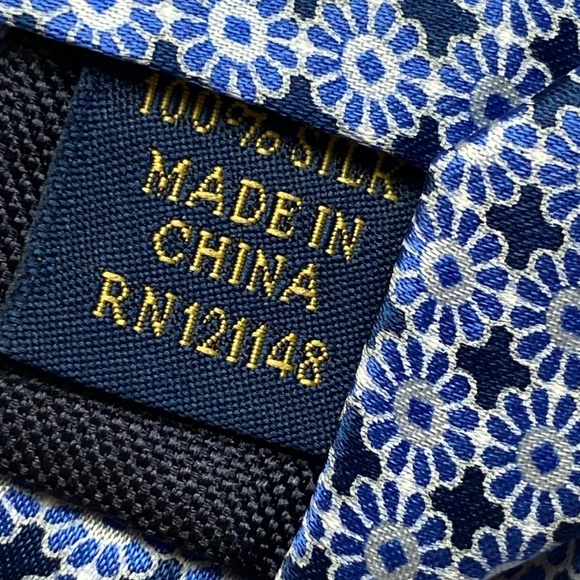 CLUB ROOM Men's Tie Silk Floral Pattern Office Cocktail Navy Blue - Picture 4 of 5